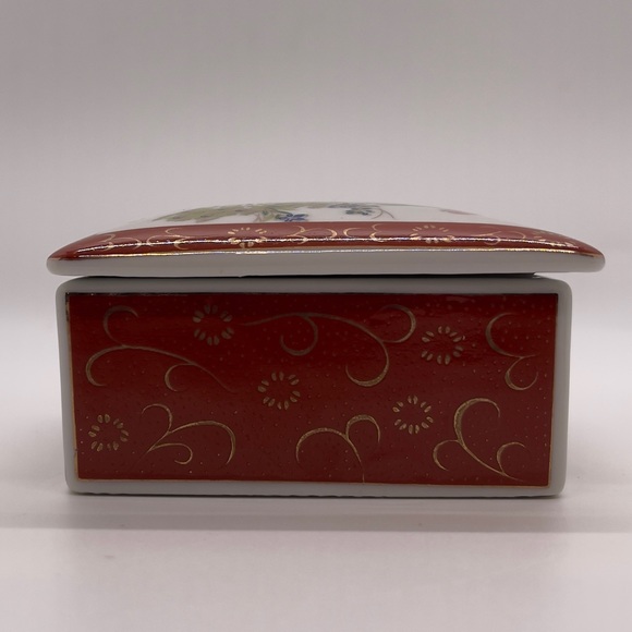 Vintage Porcelain Peacock Design Square Trinket Box  Japan - Picture 6 of 8